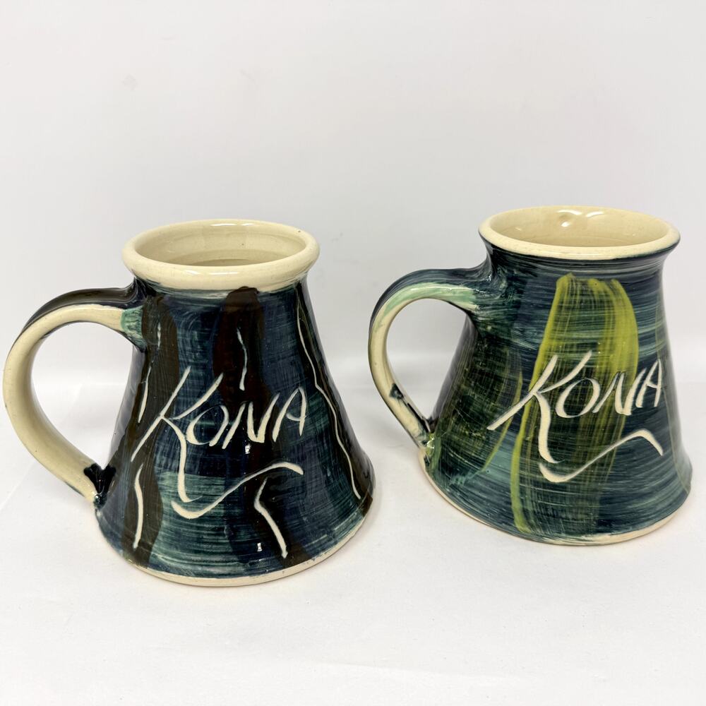 Kona Hawaii Pottery Coffee Mugs Set of 2 Ceramic Hand Painted Souvenir Tropical
